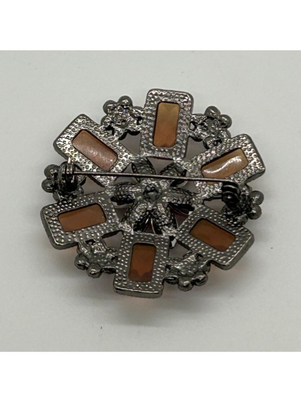 Large Vintage Flower Brooch Pin Rhinestone Red Gold Pink Acrylic Gunmetal Retro - Picture 10 of 13